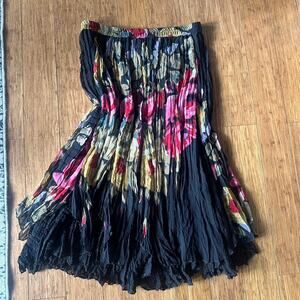 Soft Surroundings Women's Large Skirt Black Multicolor Chiffon Lace Floral Lace